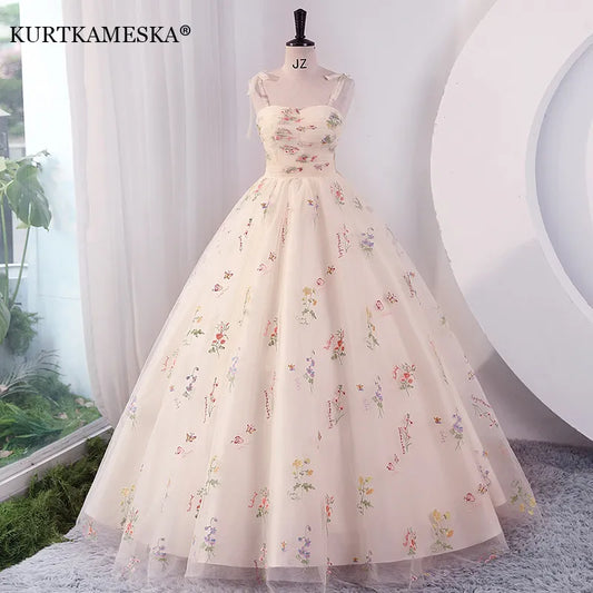 Luxury Floral Embroidery Long Party Dresses Women Wedding Dresses 2024 Summer Party Dress Formal Events Reception Dress